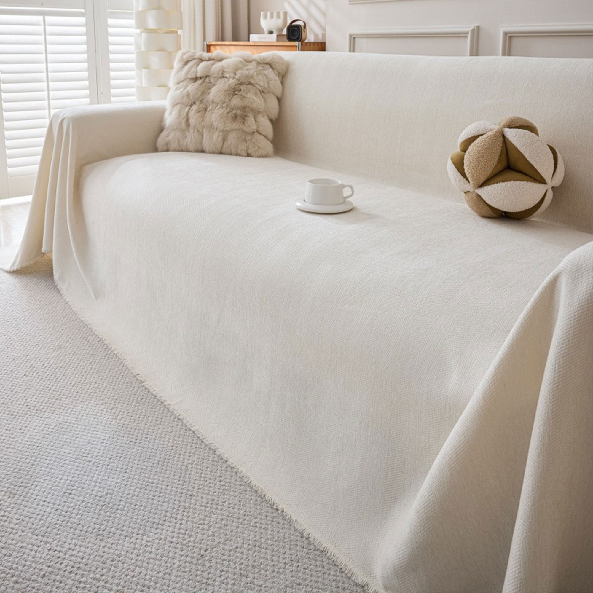 Herringbone Sofa Throw – Textured Cotton Couch Cover Slipcover Living Room Bedroom Furniture Protector