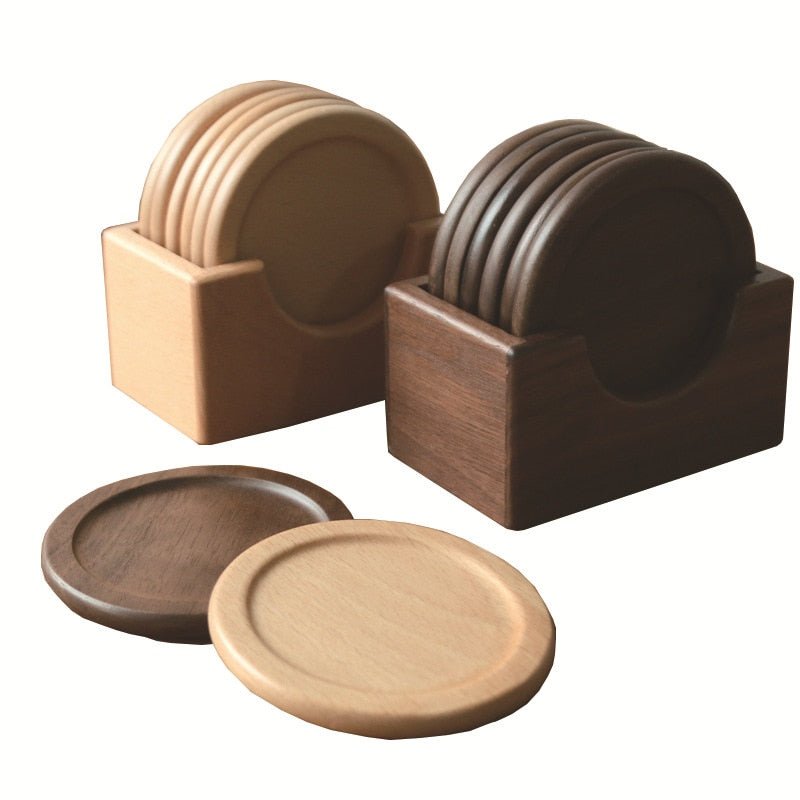 Ridgemont Wood Coaster Set – Round Beverage Coasters Holder Wooden Table Decor Living Room