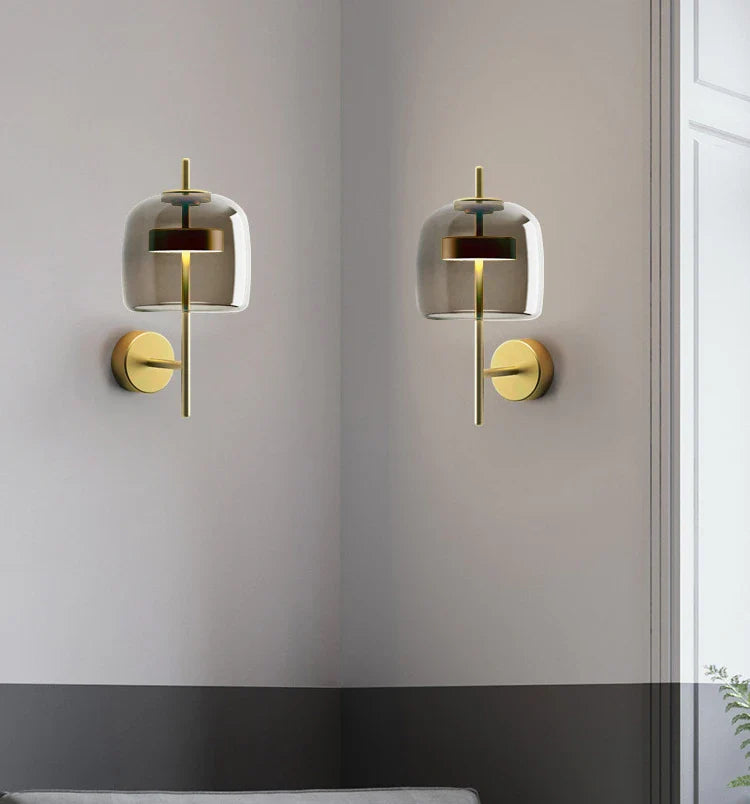 Modern Glass Globe Wall Lamp – Brass Rod Geometric Accent Light