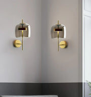 Modern Glass Globe Wall Lamp – Brass Rod Geometric Accent Light