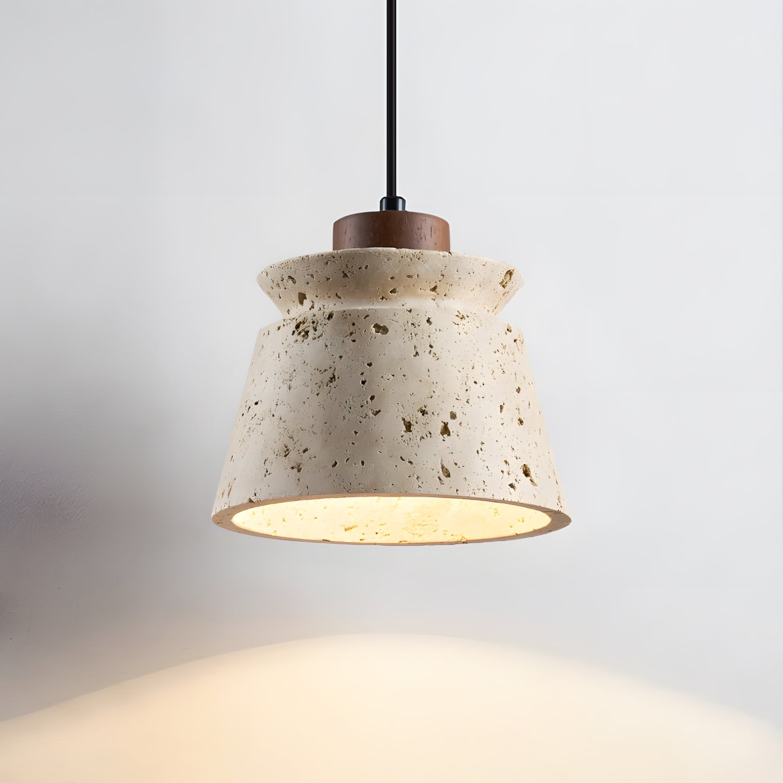 Dala Travertine Pendant Light – LED Downward Glow Natural Travertine Stone Warm Ambience