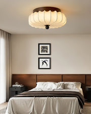 Textured Fabric Flush Mount Ceiling Light – Cream Lantern-Style Fixture