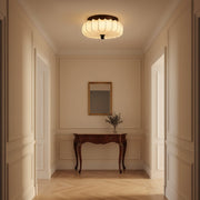 Textured Fabric Flush Mount Ceiling Light – Cream Lantern-Style Fixture