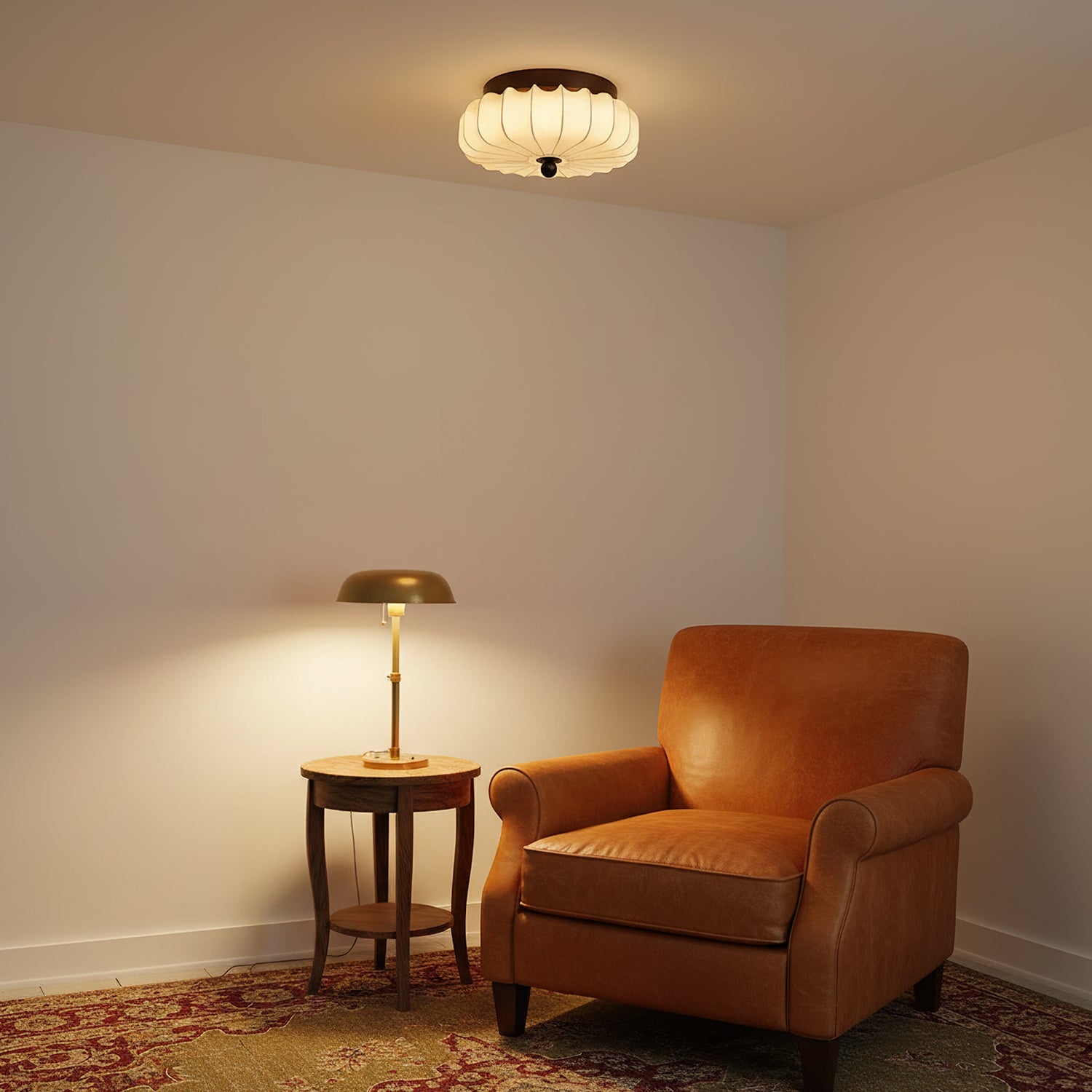 Textured Fabric Flush Mount Ceiling Light – Cream Lantern-Style Fixture