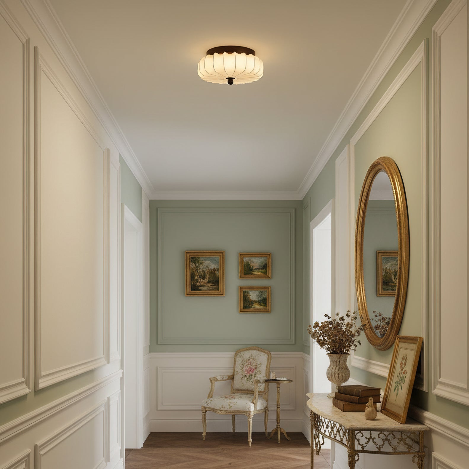 Textured Fabric Flush Mount Ceiling Light – Cream Lantern-Style Fixture