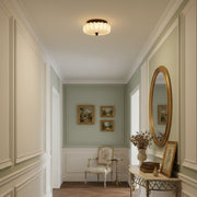 Textured Fabric Flush Mount Ceiling Light – Cream Lantern-Style Fixture