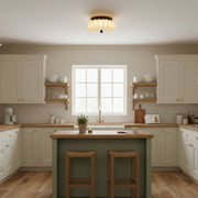 Textured Fabric Flush Mount Ceiling Light – Cream Lantern-Style Fixture