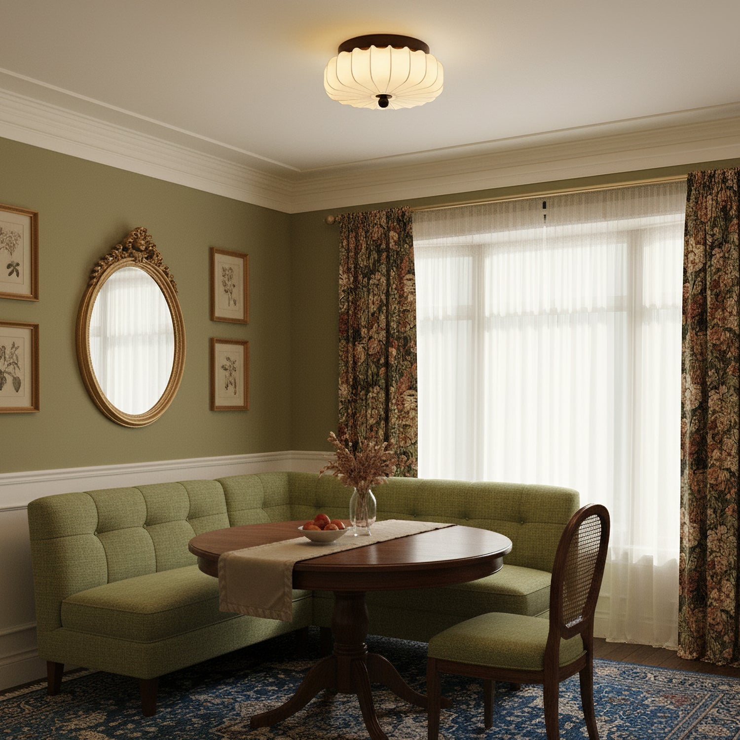 Textured Fabric Flush Mount Ceiling Light – Cream Lantern-Style Fixture