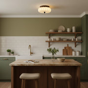 Textured Fabric Flush Mount Ceiling Light – Cream Lantern-Style Fixture