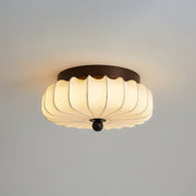 Textured Fabric Flush Mount Ceiling Light – Cream Lantern-Style Fixture