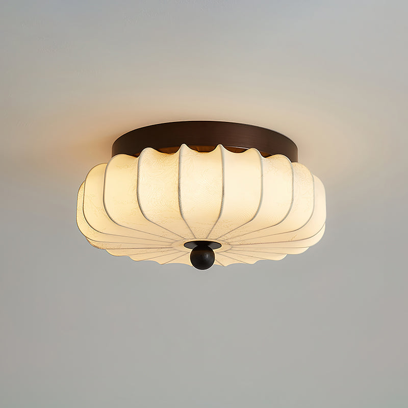 Textured Fabric Flush Mount Ceiling Light – Cream Lantern-Style Fixture