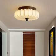 Textured Fabric Flush Mount Ceiling Light – Cream Lantern-Style Fixture