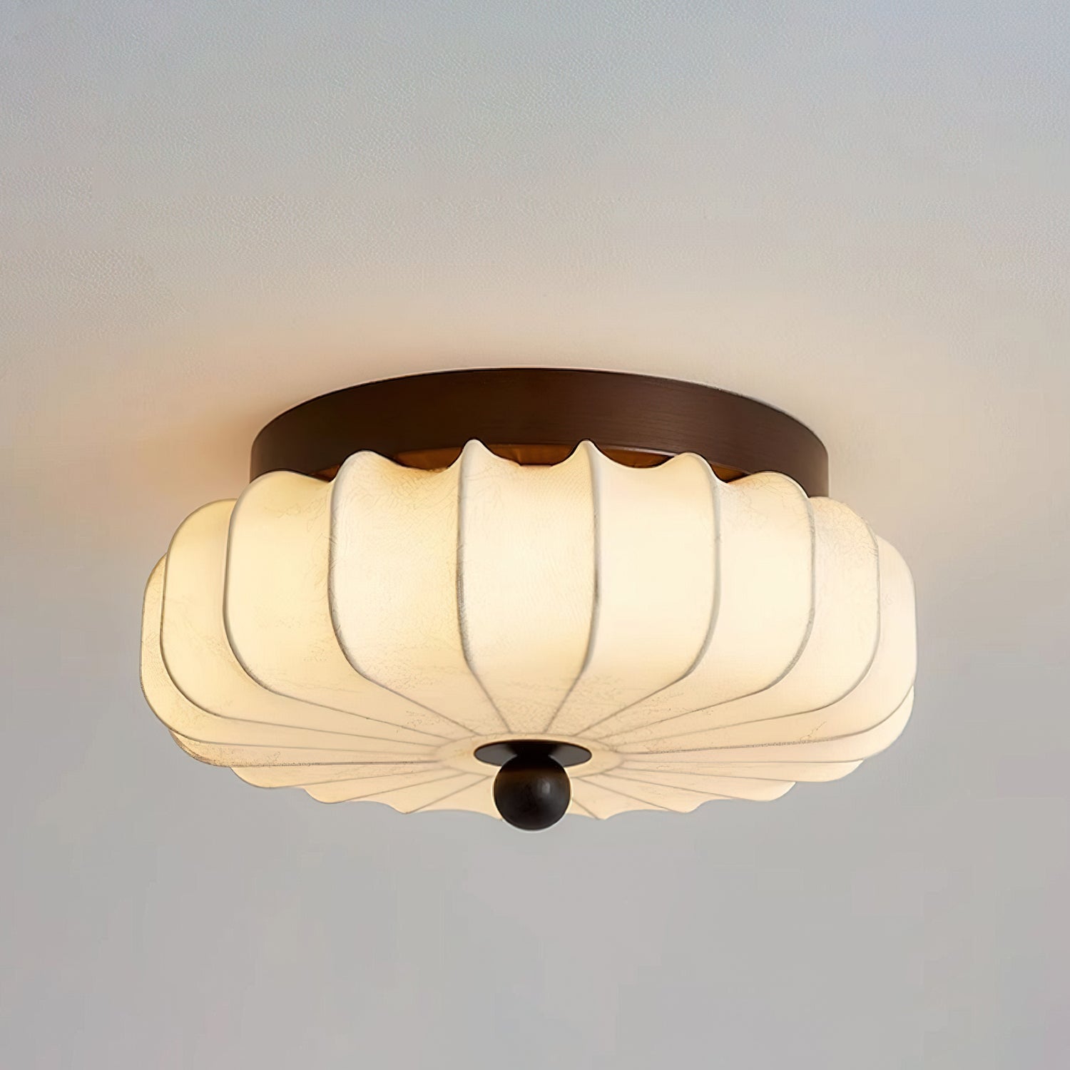 Textured Fabric Flush Mount Ceiling Light – Cream Lantern-Style Fixture