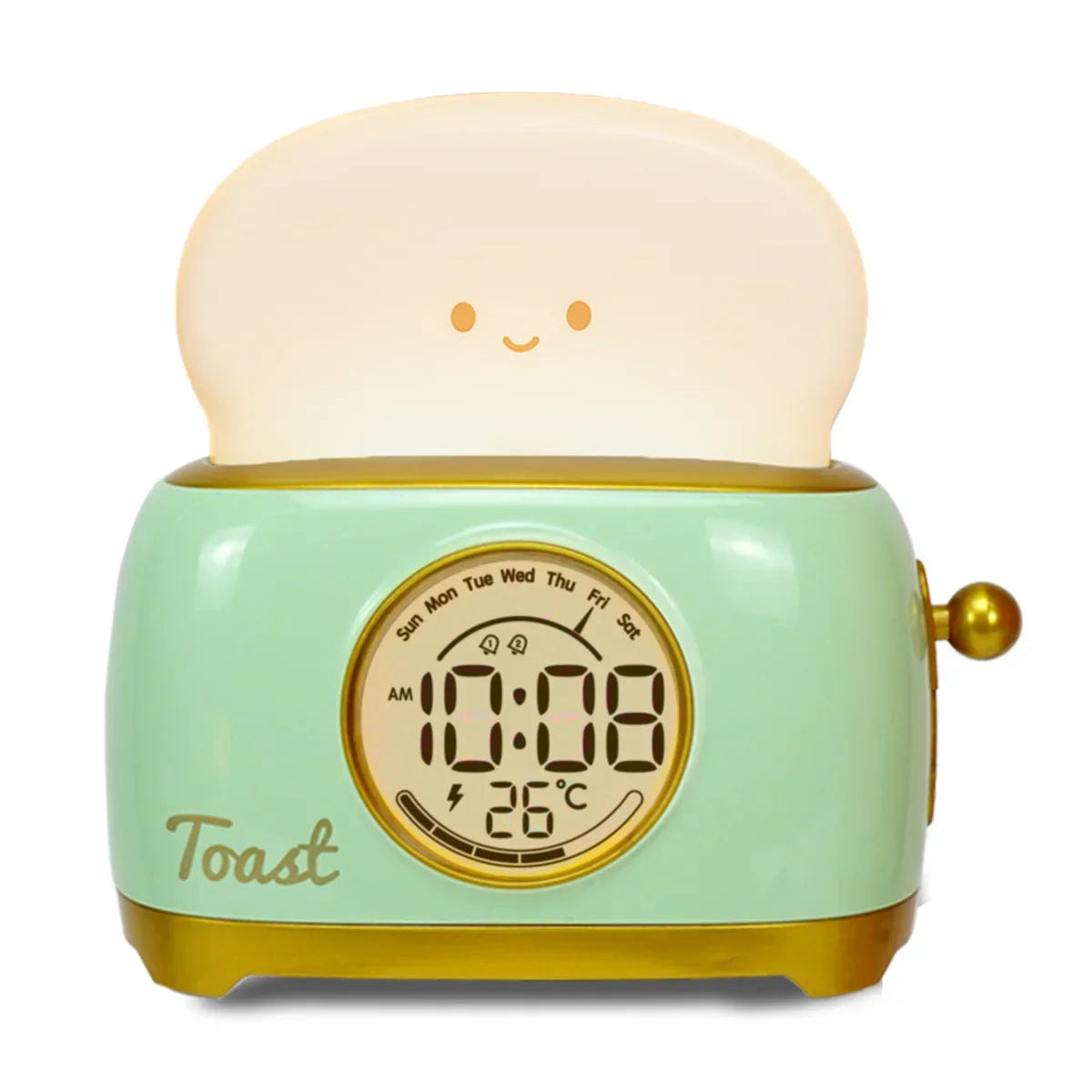 Toasty Bloom Alarm Clock – Kids Digital LED Night Light Bedside Lamp Temperature Display Cute Toast Design
