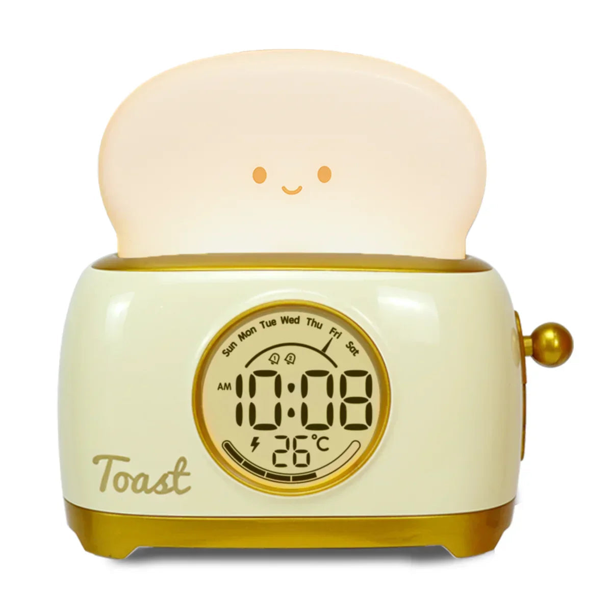 Toasty Bloom Alarm Clock – Kids Digital LED Night Light Bedside Lamp Temperature Display Cute Toast Design