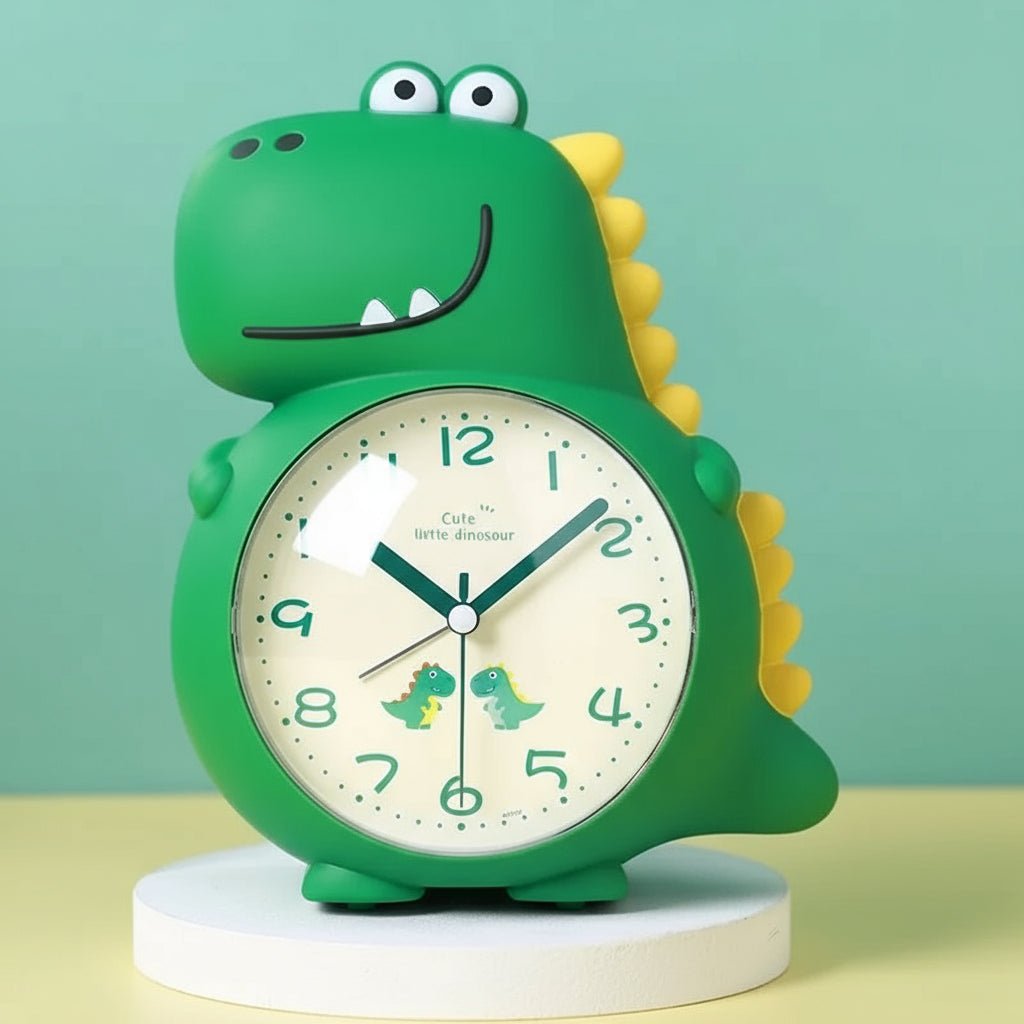 Rexley Dinosaur Alarm Clock – Kids Bedroom Silent Analog Clock Green Decorative Tabletop Nightstand