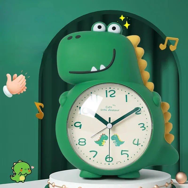 Rexley Dinosaur Alarm Clock – Kids Bedroom Silent Analog Clock Green Decorative Tabletop Nightstand