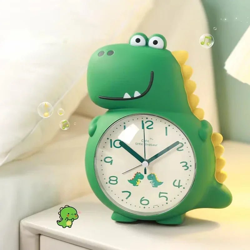 Rexley Dinosaur Alarm Clock – Kids Bedroom Silent Analog Clock Green Decorative Tabletop Nightstand