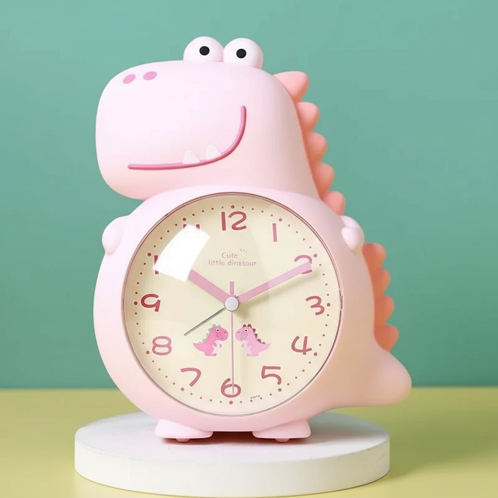 Rexley Dinosaur Alarm Clock – Kids Bedroom Silent Analog Clock Green Decorative Tabletop Nightstand