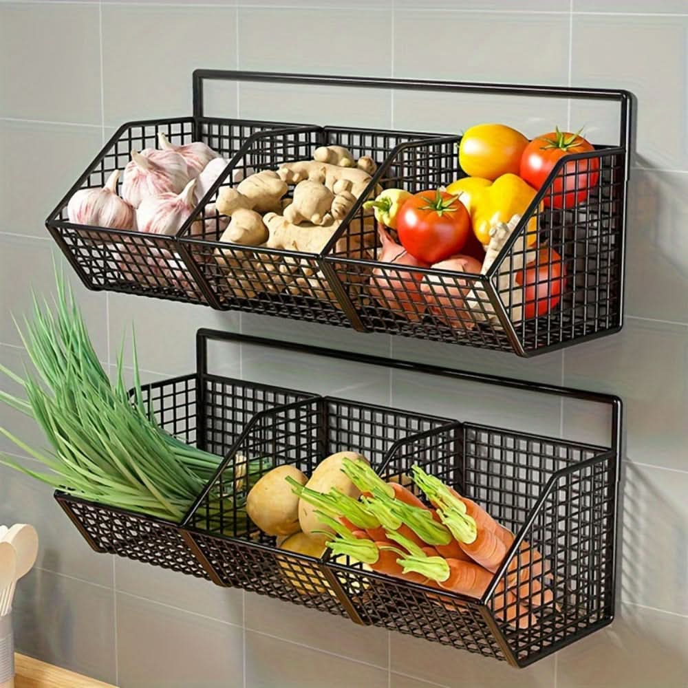 Griston Wire Storage Basket – Wall Mounted Kitchen Organizer Fruit Vegetable Holder Metal Rack Pantry