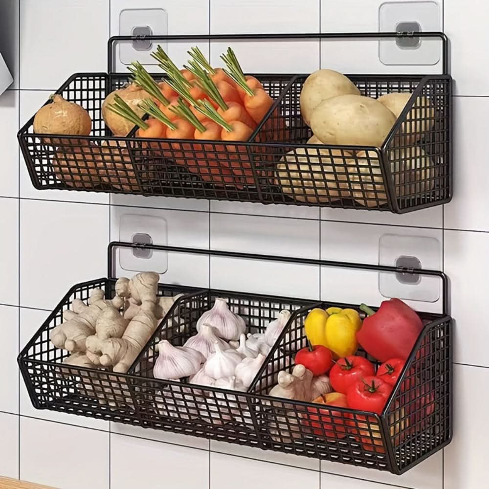 Griston Wire Storage Basket – Wall Mounted Kitchen Organizer Fruit Vegetable Holder Metal Rack Pantry
