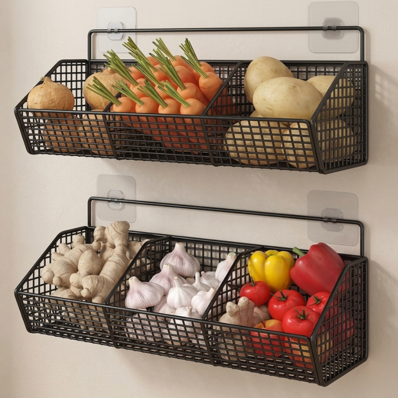 Griston Wire Storage Basket – Wall Mounted Kitchen Organizer Fruit Vegetable Holder Metal Rack Pantry