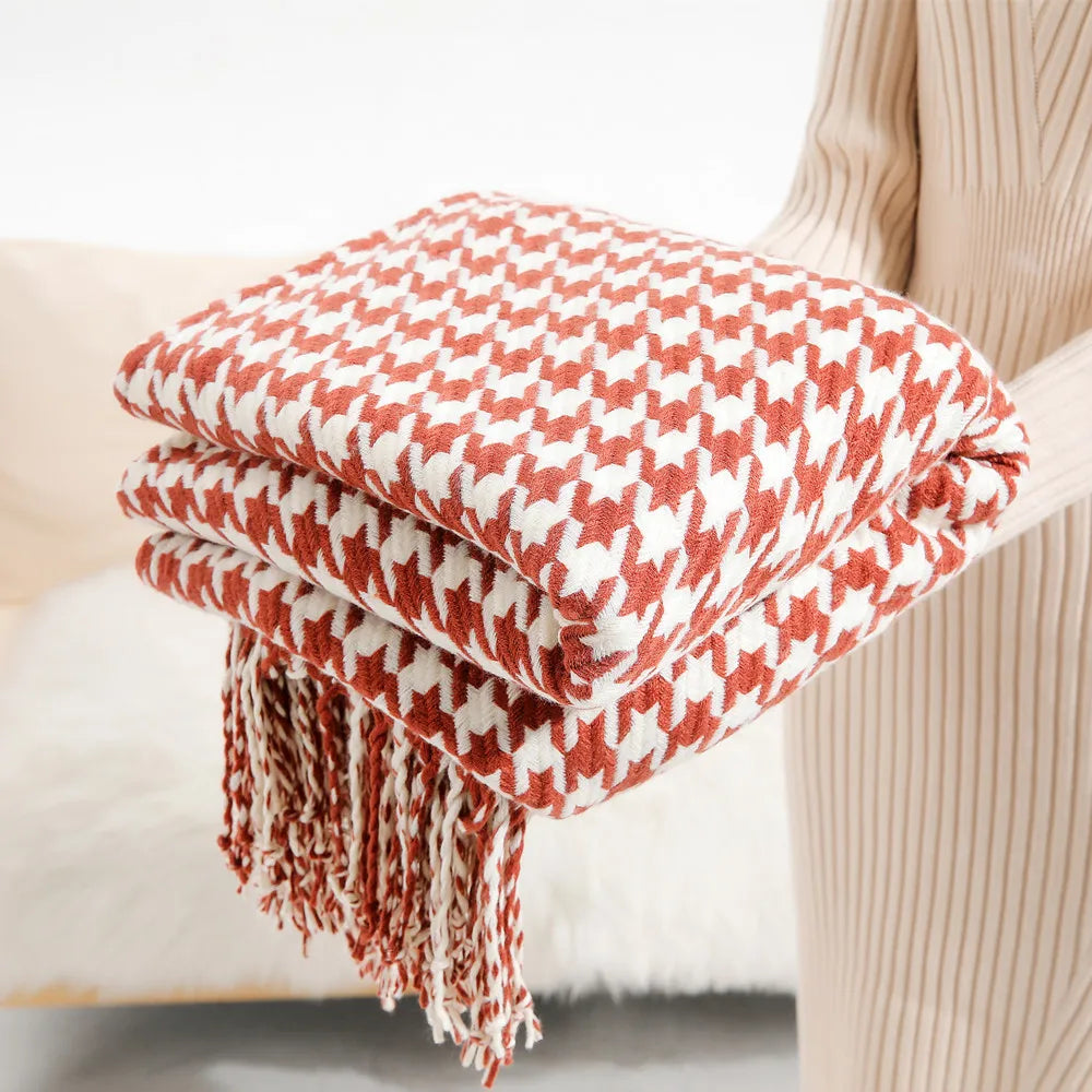 Weyland Geometric Throw Blanket – Knit Cotton Polyester Yellow Grey Tassel Fringe Couch Sofa