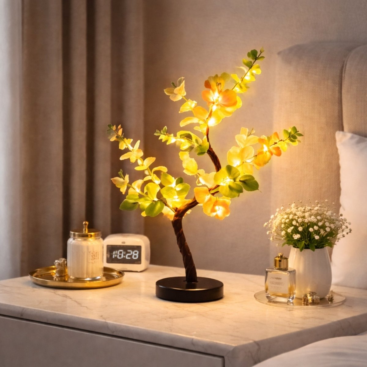 Floralia Blossom Table Lamp – LED Botanical Tree Light Battery Operated USB Bedroom Living Room
