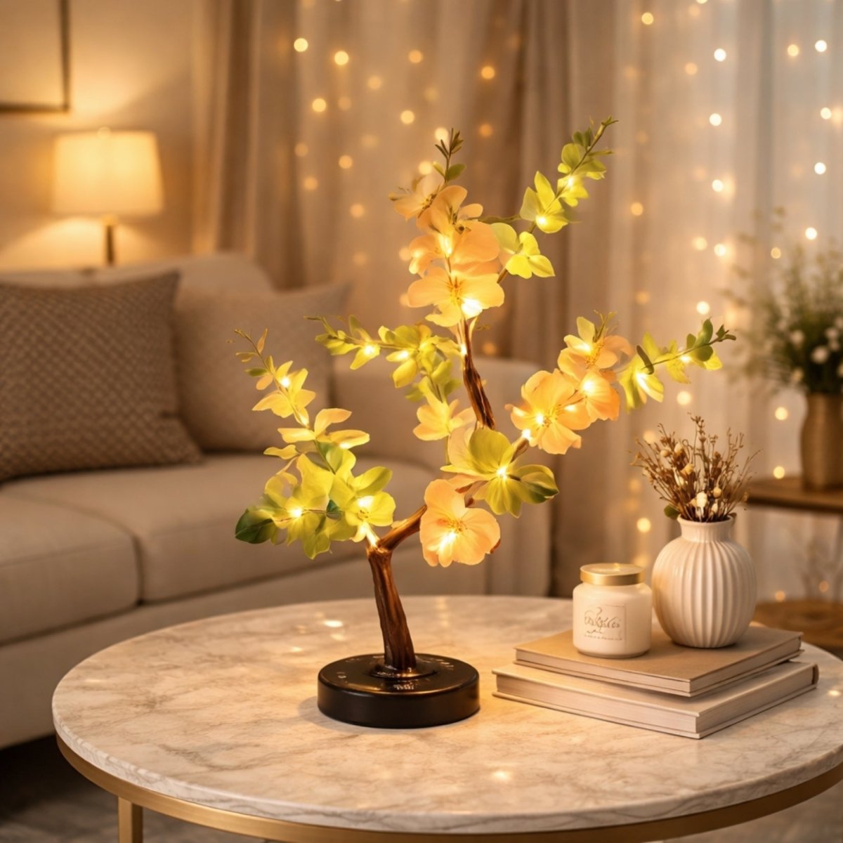 Floralia Blossom Table Lamp – LED Botanical Tree Light Battery Operated USB Bedroom Living Room