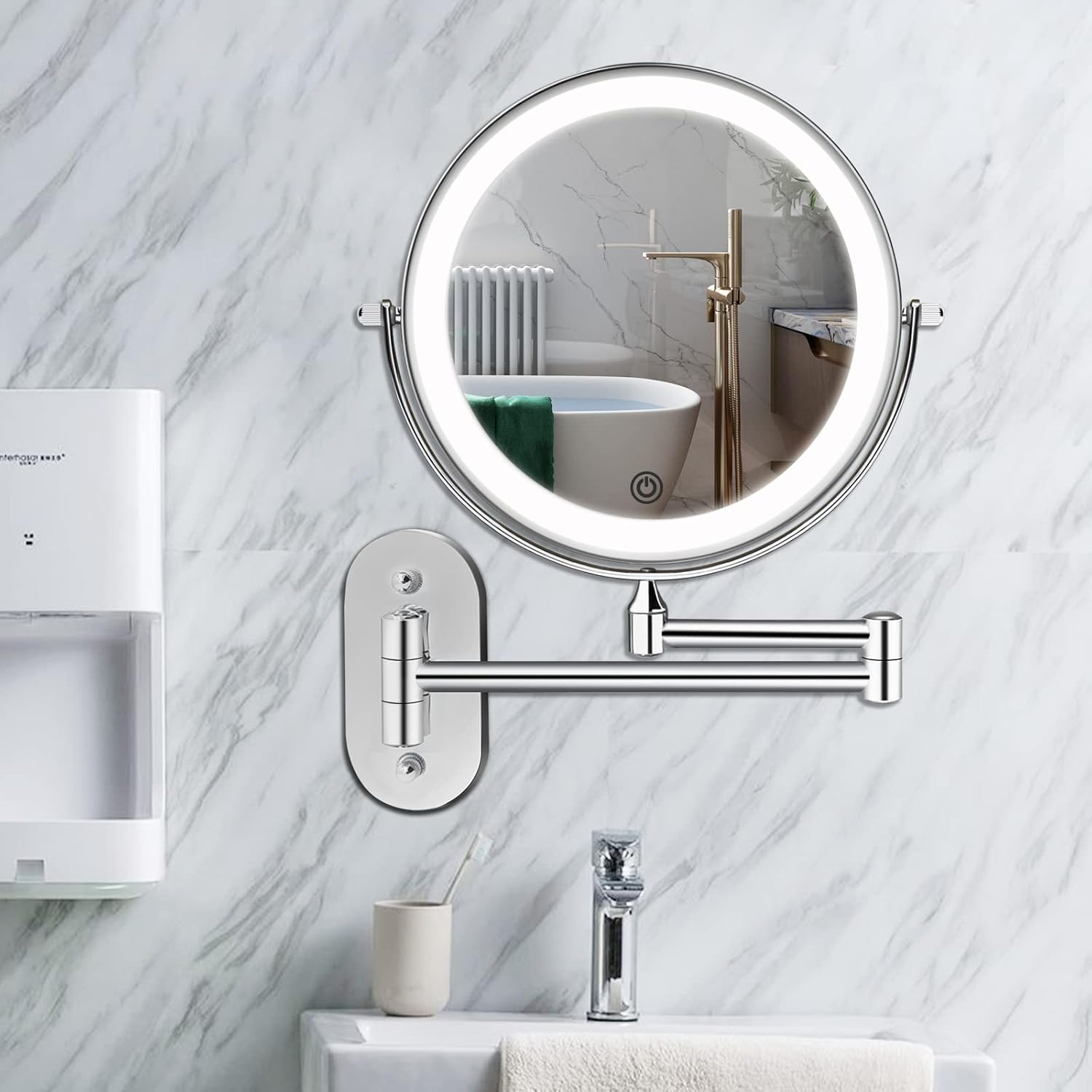 Orbex Vanity Mirror – LED Wall Mount Makeup Mirror Magnifying Extendable Arm Chrome Bathroom
