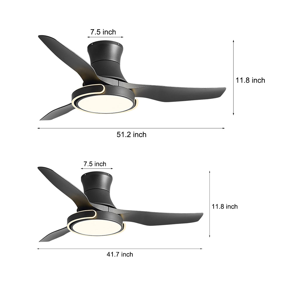 Velmora Smart Ceiling Fan Light – Modern LED Remote Control Dimmable Black Low Profile Fixture