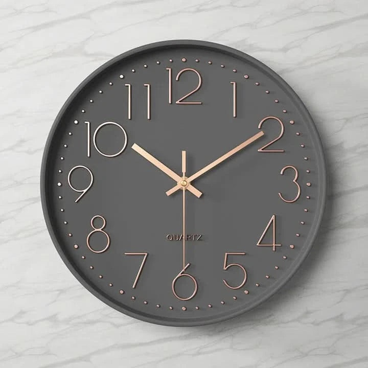 Tempo Modern Wall Clock – Silent Quartz Large Round Gray White 3D Numbers Living Room Bedroom Office