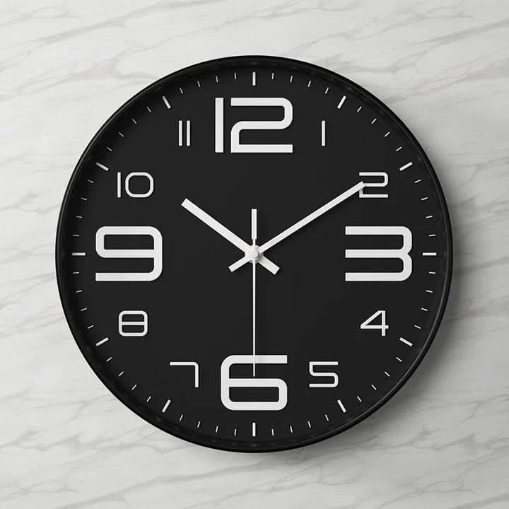 Tempo Modern Wall Clock – Silent Quartz Large Round Gray White 3D Numbers Living Room Bedroom Office