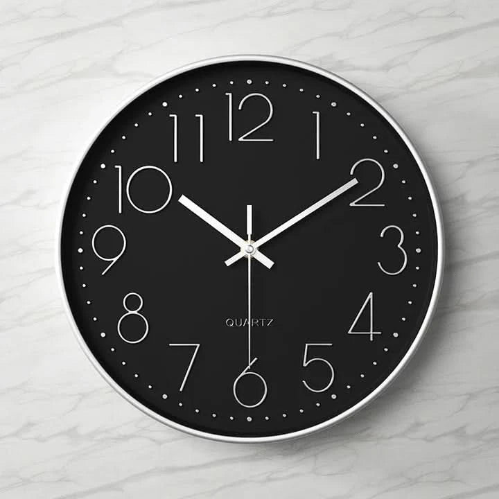 Tempo Modern Wall Clock – Silent Quartz Large Round Gray White 3D Numbers Living Room Bedroom Office