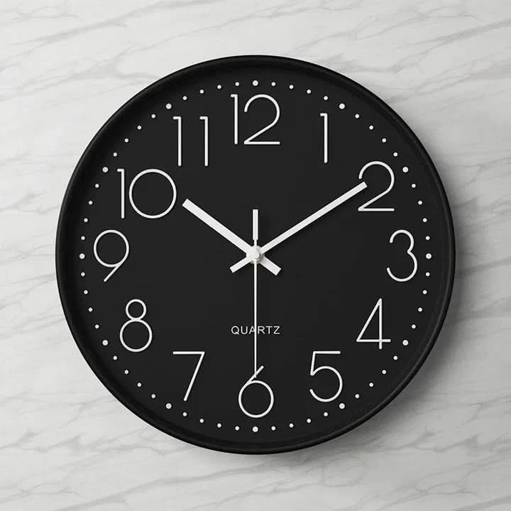 Tempo Modern Wall Clock – Silent Quartz Large Round Gray White 3D Numbers Living Room Bedroom Office