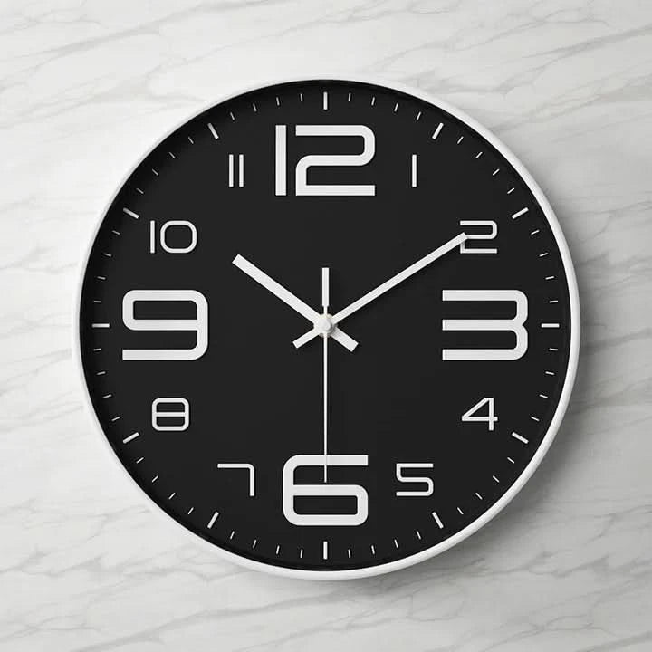 Tempo Modern Wall Clock – Silent Quartz Large Round Gray White 3D Numbers Living Room Bedroom Office