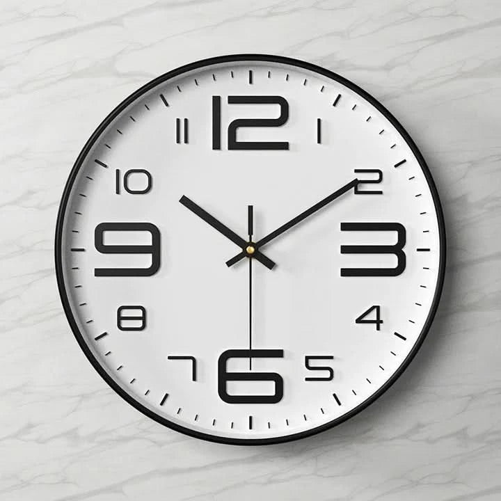 Tempo Modern Wall Clock – Silent Quartz Large Round Gray White 3D Numbers Living Room Bedroom Office
