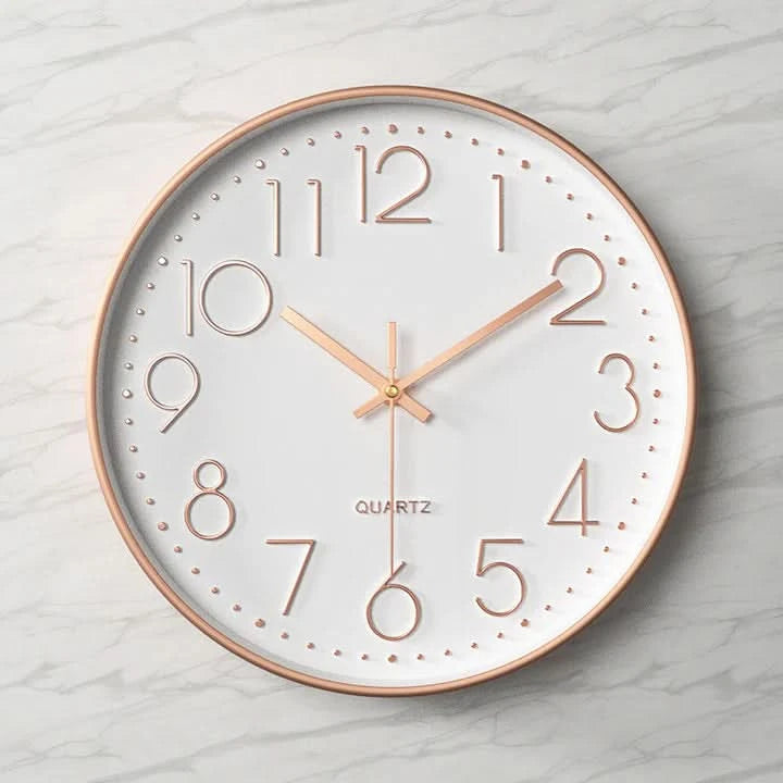 Tempo Modern Wall Clock – Silent Quartz Large Round Gray White 3D Numbers Living Room Bedroom Office