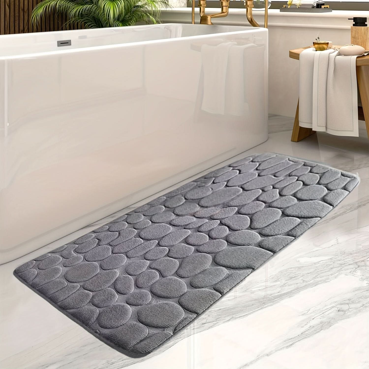 Pebblux Memory Foam Bath Mat – Non-Slip Bathroom Rug Soft Absorbent Quick Dry Machine Washable Gray