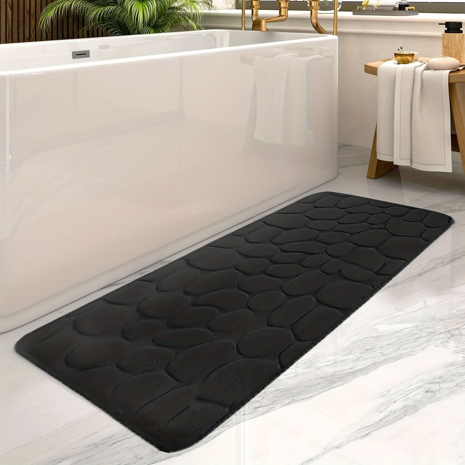Pebblux Memory Foam Bath Mat – Non-Slip Bathroom Rug Soft Absorbent Quick Dry Machine Washable Gray