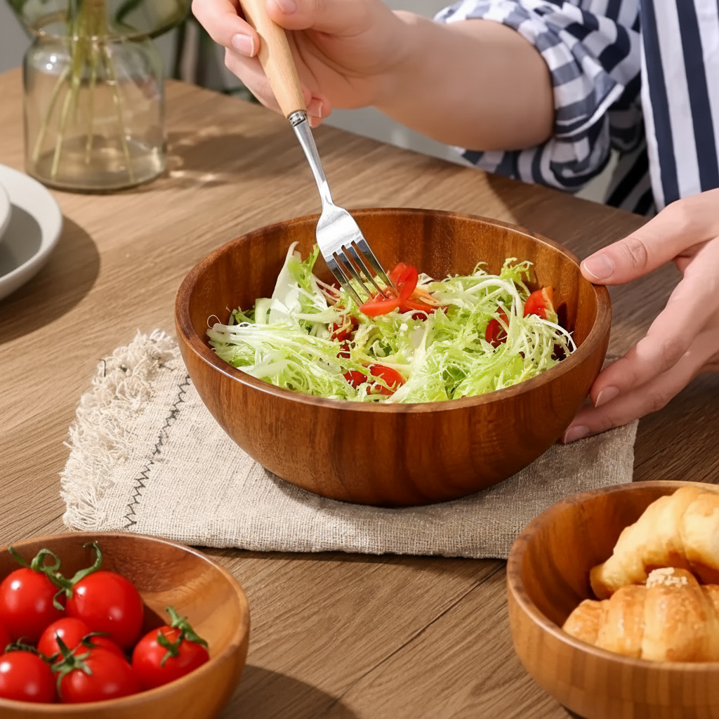 Hearthwood Serving Bowl – Large Natural Wood Salad Bowl Kitchen Dining Fruit Display Rustic Farmhouse