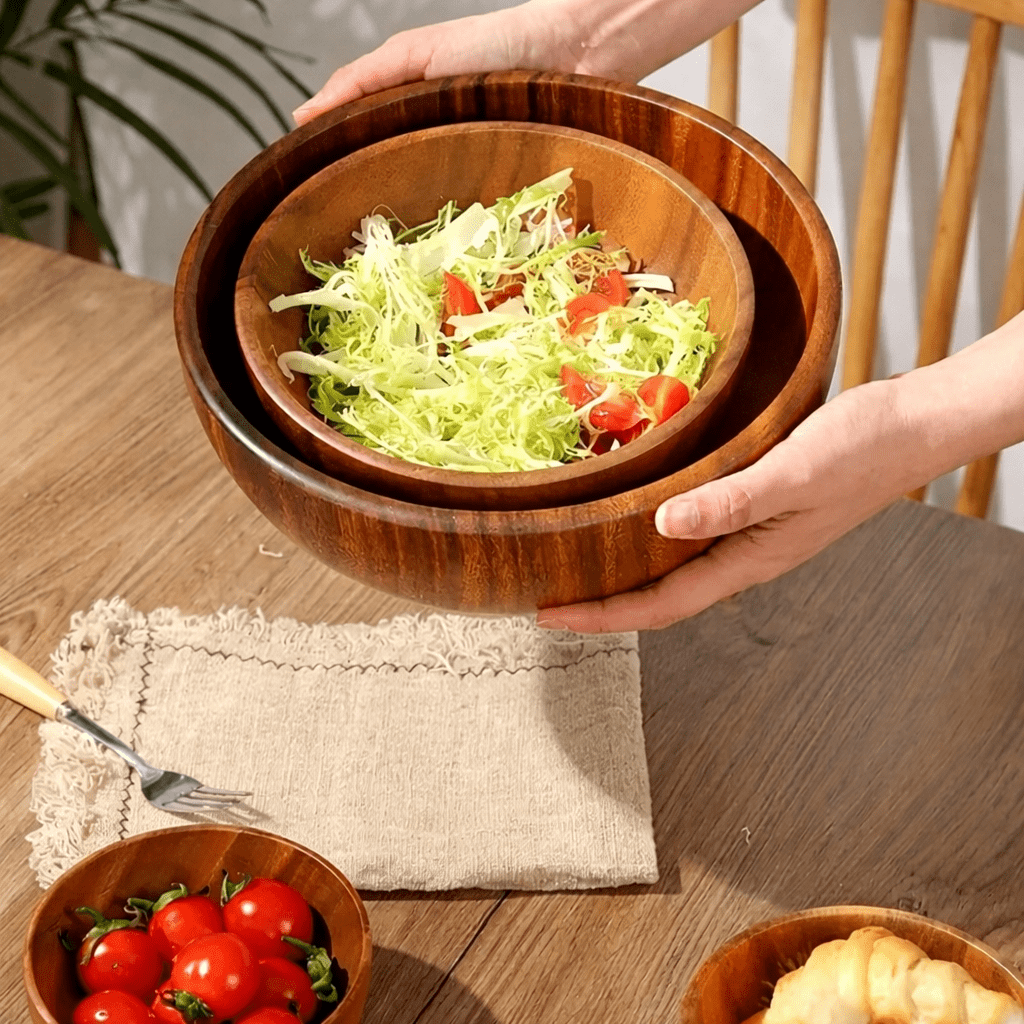 Hearthwood Serving Bowl – Large Natural Wood Salad Bowl Kitchen Dining Fruit Display Rustic Farmhouse