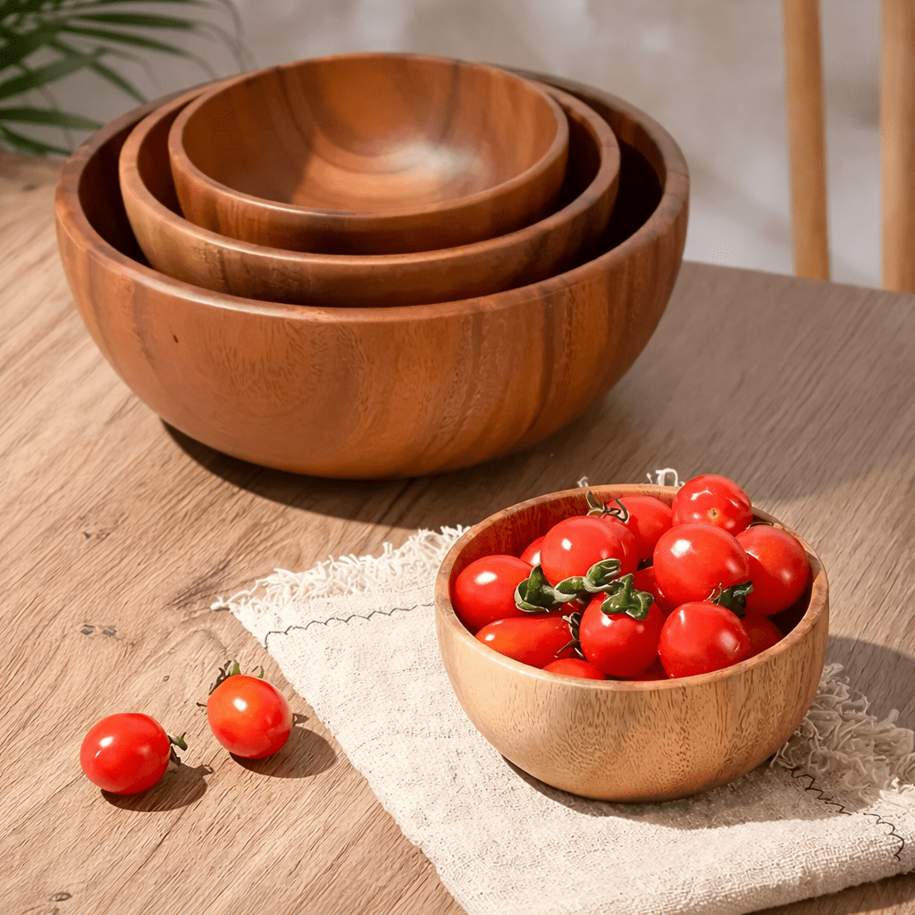 Hearthwood Serving Bowl – Large Natural Wood Salad Bowl Kitchen Dining Fruit Display Rustic Farmhouse