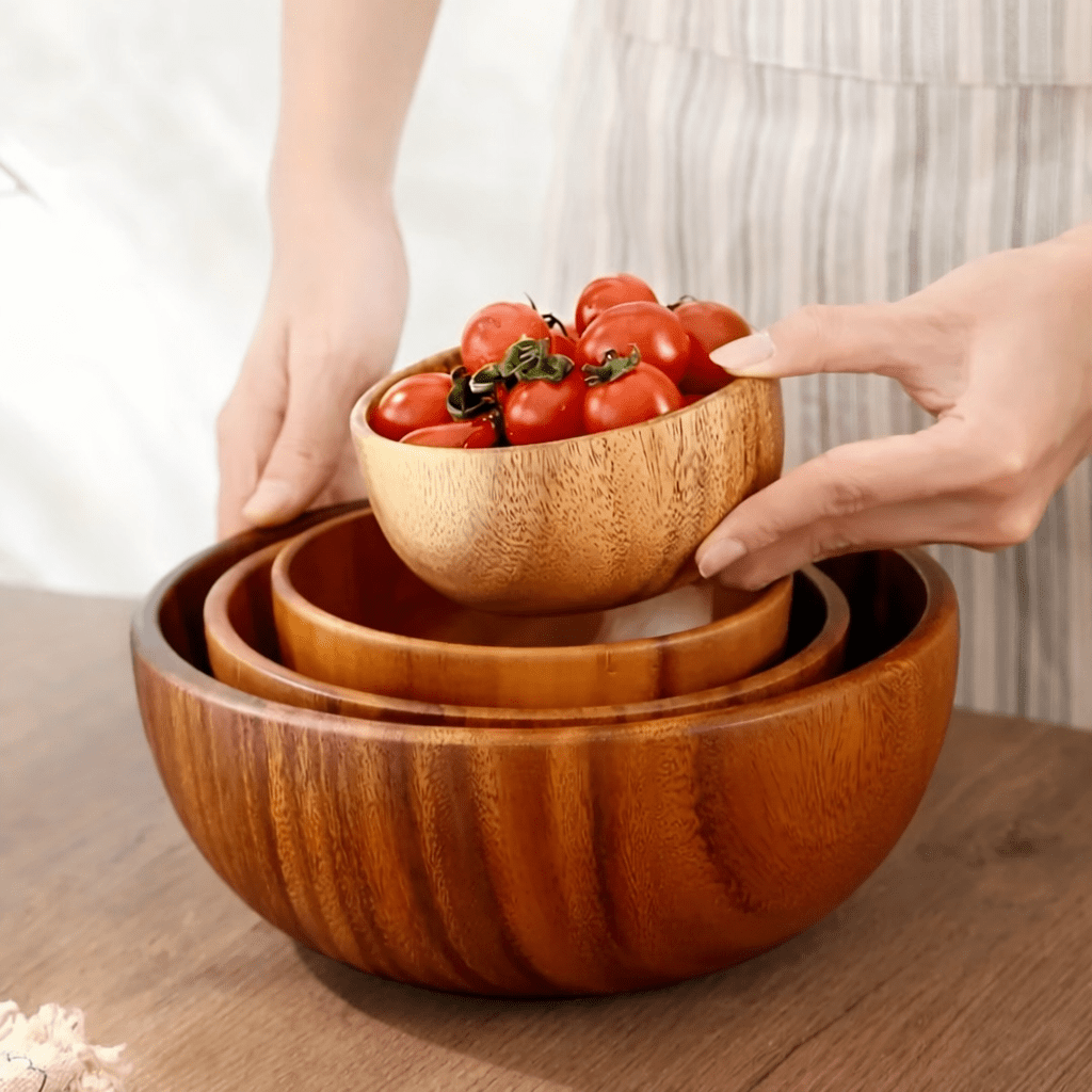 Hearthwood Serving Bowl – Large Natural Wood Salad Bowl Kitchen Dining Fruit Display Rustic Farmhouse
