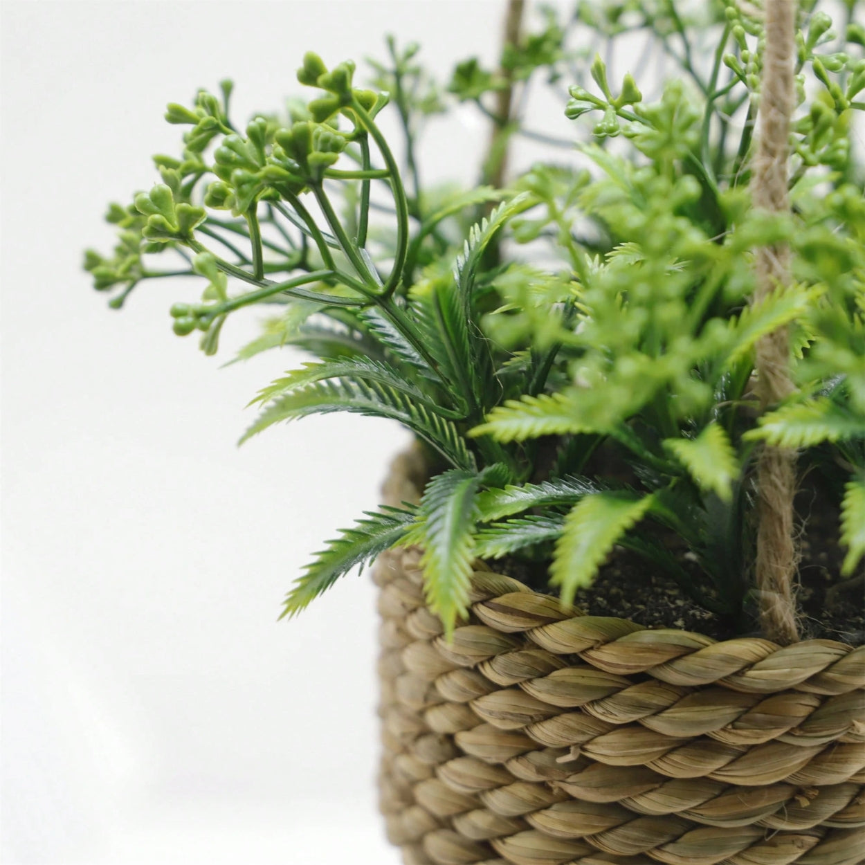 Verdora Hanging Plant Basket – Faux Eucalyptus Woven Seagrass Planter Boho Farmhouse Home Decor