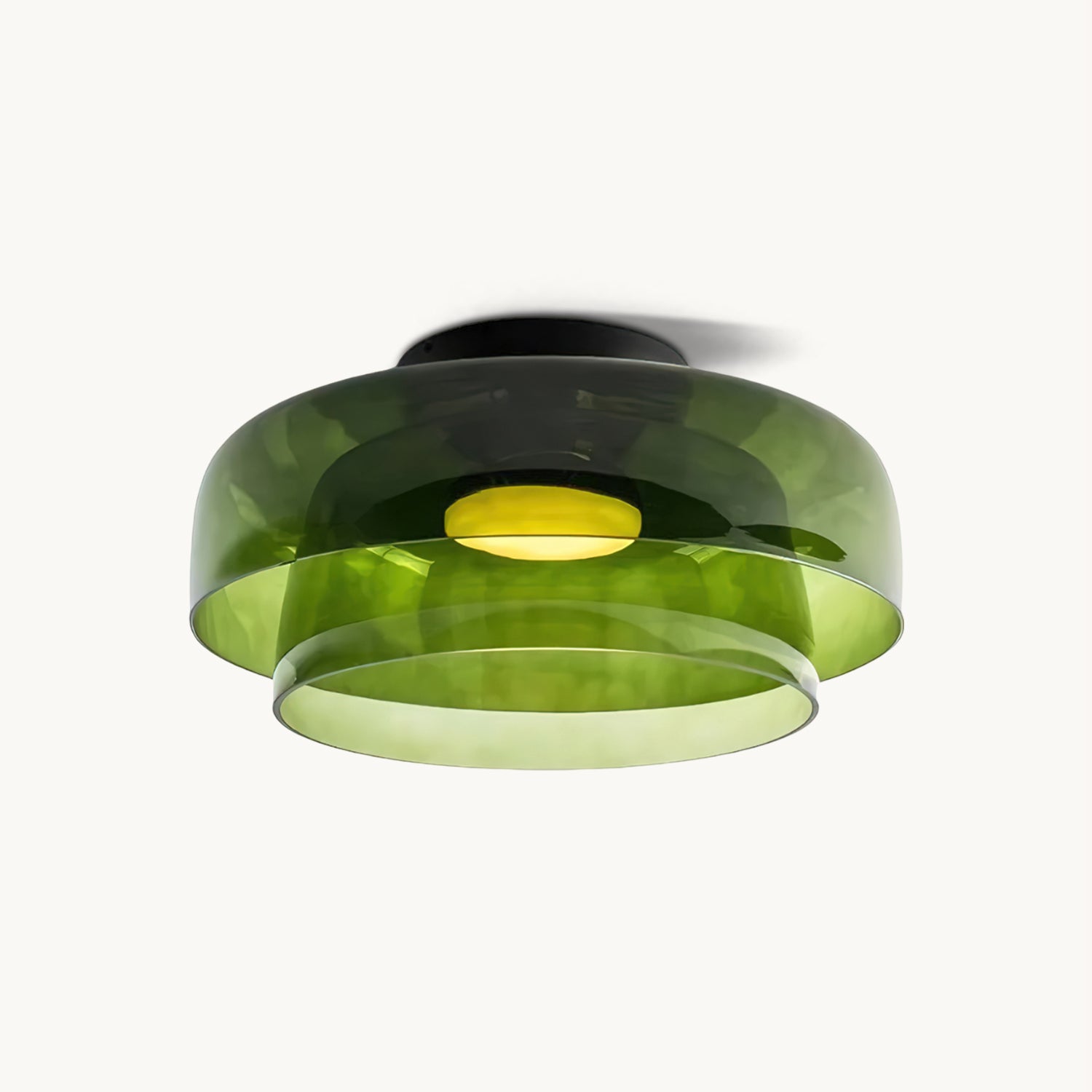 Layered Glass Flush Mount Ceiling Light – Modern Green Dome Fixture