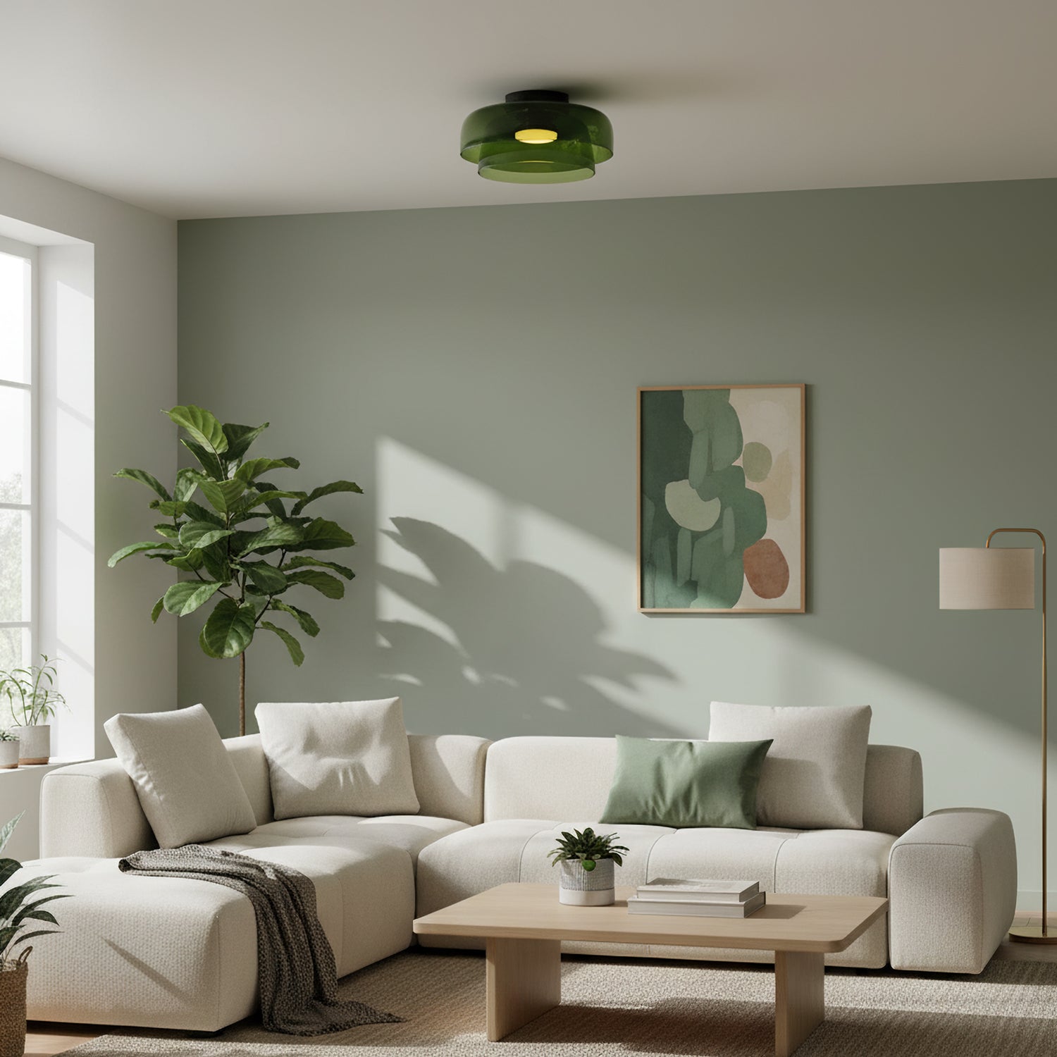 Layered Glass Flush Mount Ceiling Light – Modern Green Dome Fixture