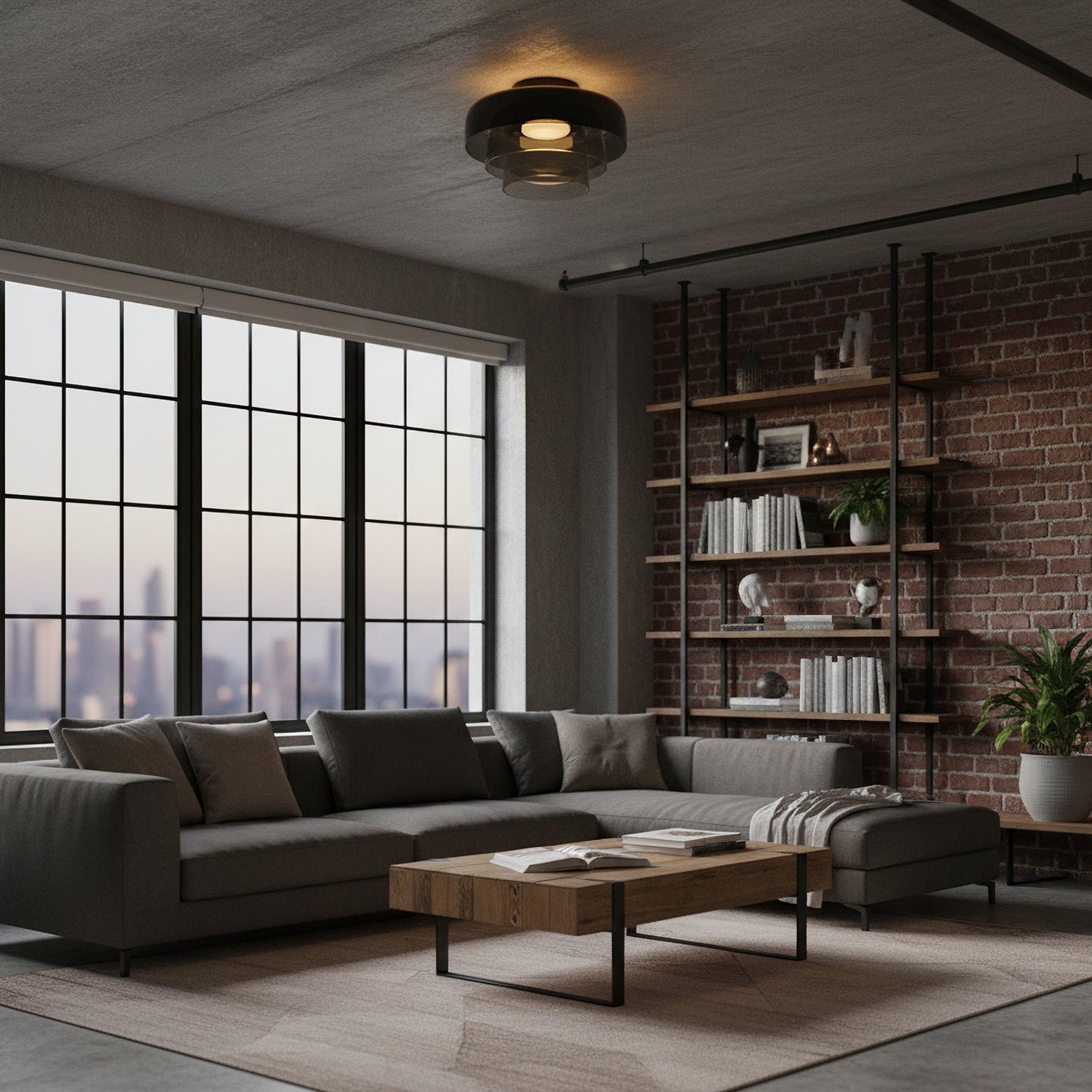 Layered Glass Flush Mount Ceiling Light – Modern Green Dome Fixture