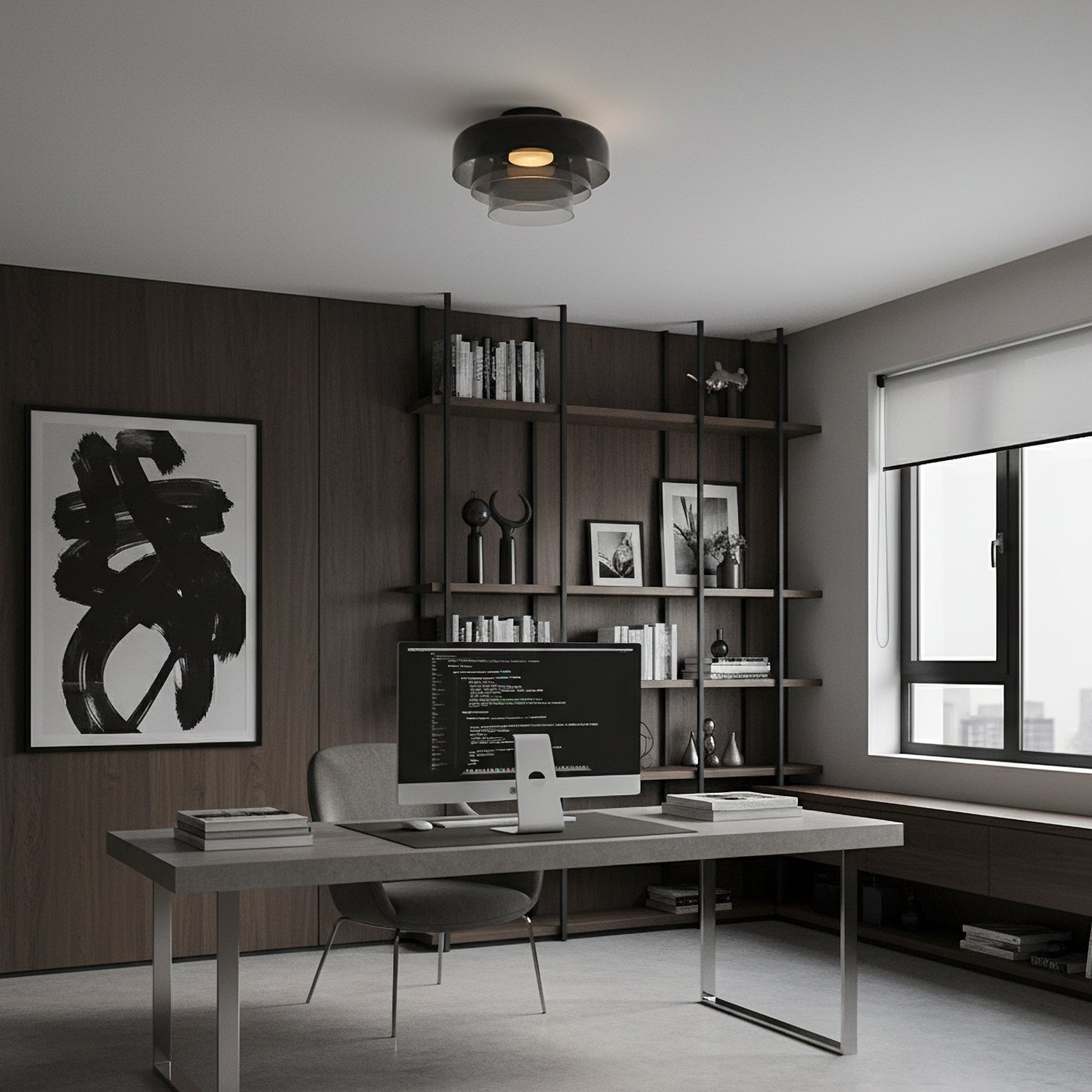 Layered Glass Flush Mount Ceiling Light – Modern Green Dome Fixture