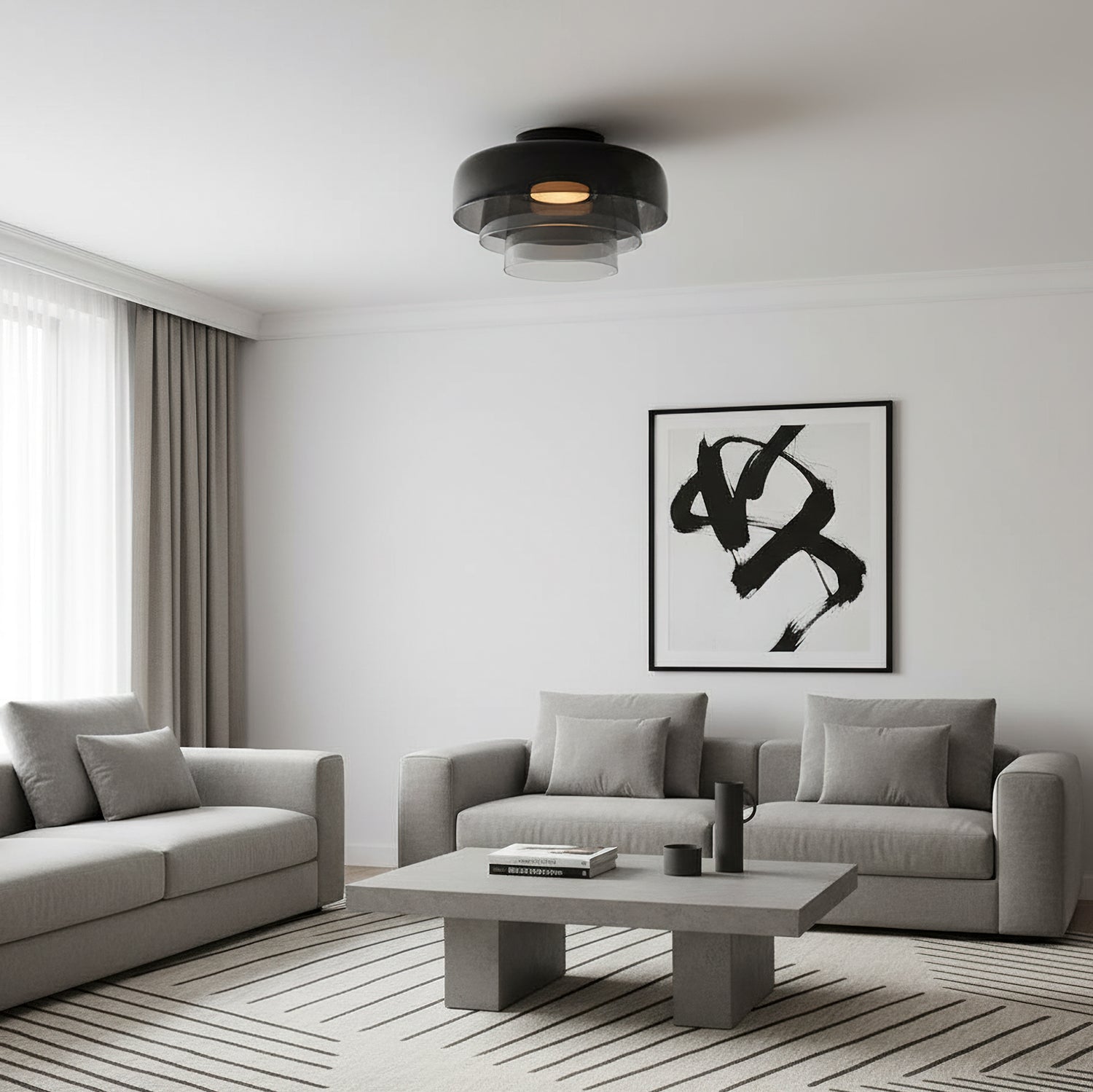 Layered Glass Flush Mount Ceiling Light – Modern Green Dome Fixture